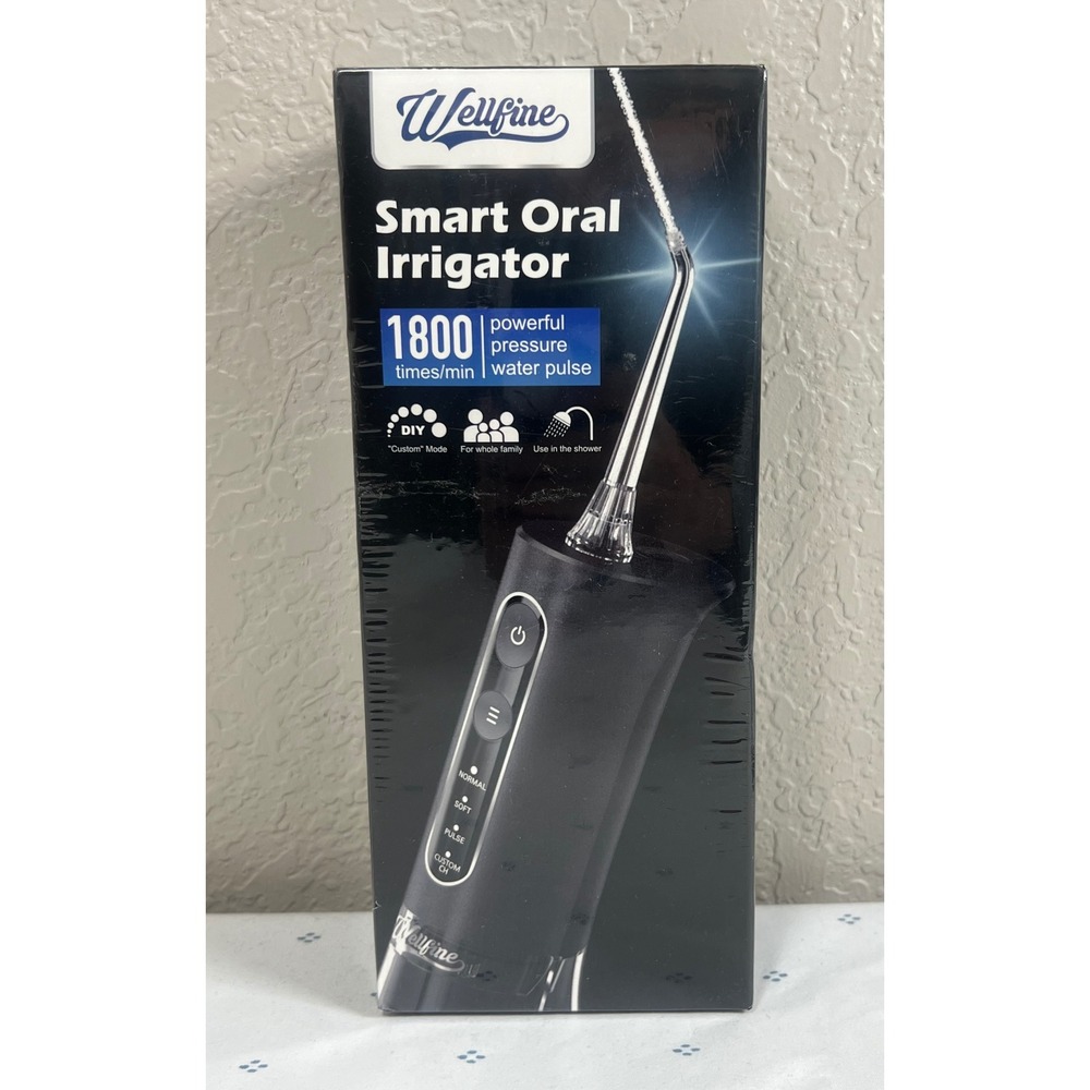 Wellfine Smart Oral Irrigator Water Dental Flosser Black‎ 300ML 4 Modes 5 Tips